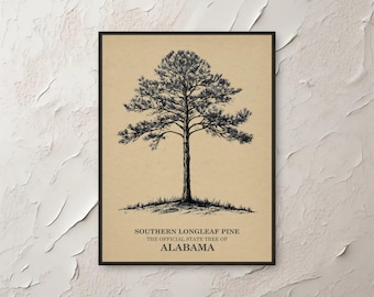 Longleaf Pine Art, Alabama State Tree Wall Art, Nature Print, Botanical Digital Download, Home Decor, Southern Art