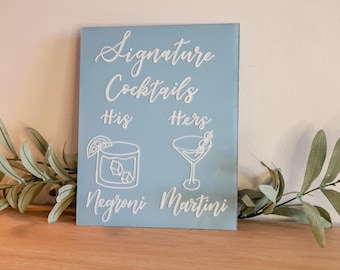 Ręcznie pisany znak na drinki, akrylowy znak na koktajle, znak na koktajle dla niego i dla niej, menu baru weselnego, spersonalizowany znak na drinki