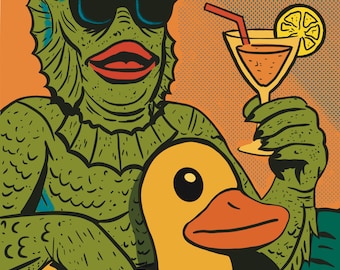 Pop Art Creature from the Black Lagoon Print: Pool Day Monster Art