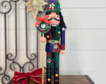 Handpainted Wooden One-Of-A-Kind Christmas Patchwork Nutcracker
