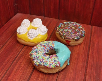 3 Donut Prop SET | Realistic Birthday Fake Food Squishy Foam Photoshoot Set Prop or Headband