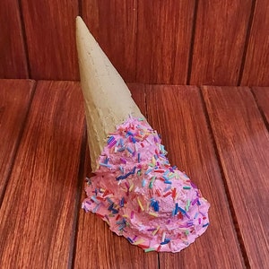 Pink Sprinkle Upside-down Ice Cream Cone Headband Realistic Fake Food Squishy Foam Birthday Icecream Diner Artificial Food image 1
