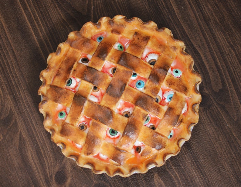 Eyeball Pie Realistic full-size retro diner foam dessert Faux Halloween food home staging movie photo and theater prop