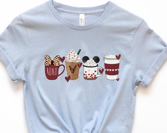 Valentine Coffee Cups Shirt, Minnie Mickey Head Mug Sweatshirt, XOXO Latte Lover T-Shirt, Disney Coffee Lovers Sweater