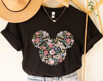 Floral Mickey Mouse Shirt, Wildflower Garden Botanical Disney Sweatshirt, Spring Epcot Festival Gift for Her, Nature Lover Boho Mouse Tshirt