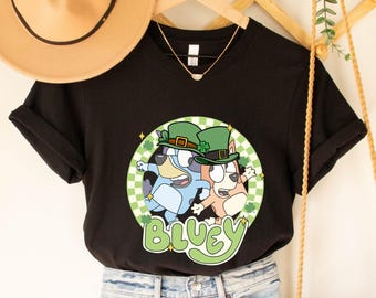 Bluey St Patricks Day Shirt, Blue Dog Family Sweatshirt, Bluey Birthday Sweater, Gift for Birthday, Bluey T-Shirt, Saint Patricks Day Tee