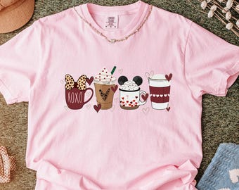 Comfort Colors® Disney Minnie Mickey Head Valentines Day Coffee Shirt, Disney XOXO Coffee Lovers T-Shirt, Coffee Love Gift