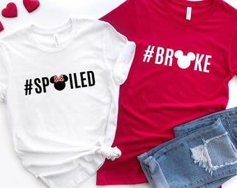 Disney Minnie Mickey Head Spoiled & Broke Valentines Day Shirts, Disneyland Matcihng Couple Sweatshirt, Funny Disney Couple Outfit