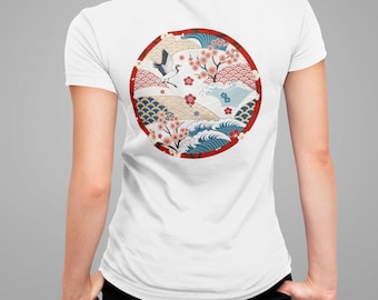 Japanese art style organic cotton t-shirt - graphic t-shirt front and back designs