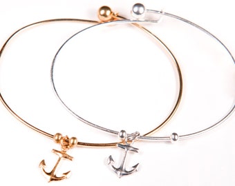 Anchor Charm Bracelet - Anchor Charm Bangle - Nautical Theme Bracelet - Beach Charm Bracelet - Nautical Theme Bangle - Bridesmaid Gift -