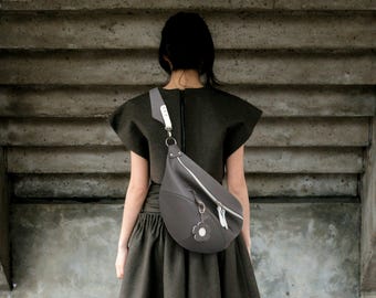 Large Leather Sling Bag: Two-Tone  Crossbody Purse