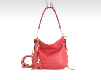 Red Leather Shoulder Bag: Women's Hobo Handbag, Handmade Crossbody Purse