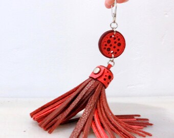 Leather Tassel: Two-tone Soft Leather Bag Charm