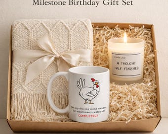 Milestone Birthday Gift Set | Cozy Blanket, Funny Mug & Candle | Thoughtful 30th 40th 50th Birthday Gift