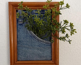 Framed Denim Pocket | Unique Faux Floral Vase, Sunglasses Holder
