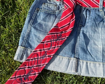 Bestickter 'Respect Your Mother' Krawattengürtel, Y2K Konzertzubehör, Upcycled Workwear