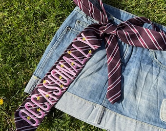 Embroidered 'Occasionally' Tie Belt Accessory, Y2K, Concert Outfit, Reworked, Upcycled Business casual, workwear