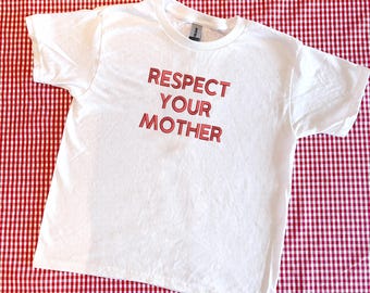 Embroidered 'Respect Your Mother' T-shirt, Y2K Baby Tee