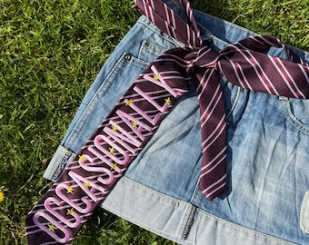 Embroidered 'Occasionally' Tie Belt Accessory, Y2K, Concert Outfit, Reworked, Upcycled Business casual, workwear
