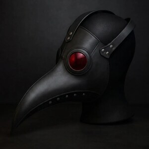スチームパンク風ペスト医師マスク - 手作りゴシック仮面舞踏会コスチューム Black w/ Red Lenses