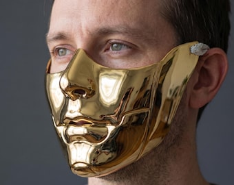Reflective Male Robotic Half Mask for Cosplay and Masquerade