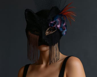 Lace Full Face Masquerade Mask – Handmade Tassel Costume Accessory for Party, Dance & Carnival