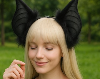 Faux Leather Bat Ear Headband – Handmade Gothic Cosplay & Costume Accessory