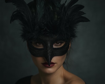 Schwarzer Rabe Krähe Maske - Handgefertigtes Gothic Masquerade Kostüm-Accessoire