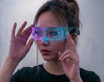 Unisex LED Cyberpunk Glasses, Light Up Rave Goggles for Cosplay & Festivals
