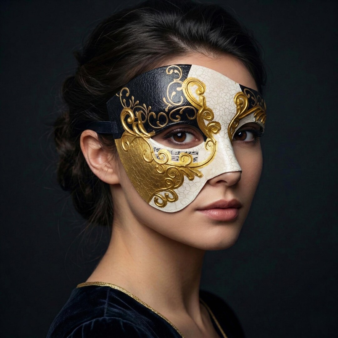 Diamond Opera Mask Phantom of the Opera Mask, Black and Gold Musical Note Masquerade Eye ...