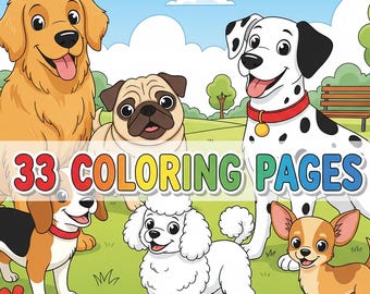 Hondenkleurboek voor kinderen, 33 puppypagina's (direct downloaden)