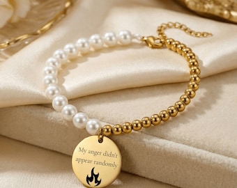 My Anger Didn't Appear Randomly Bracelet | Mother of Pearl Gold Coin Bracelet | Narcissistic Abuse Recovery Gift | Healing Jewelry