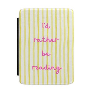 Étui Kindle « Je préférerais lire » | Couverture à rayures jaunes pour liseuse