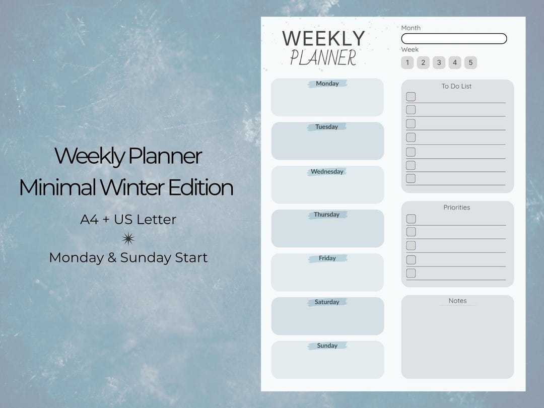 Weekly Planner Printable | Minimal Winter Edition | A4 + US Letter ...
