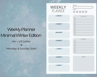 Weekly Planner Printable | Minimal Winter Edition | A4 + US Letter | Monday & Sunday Start | To-Do List | Instant Download