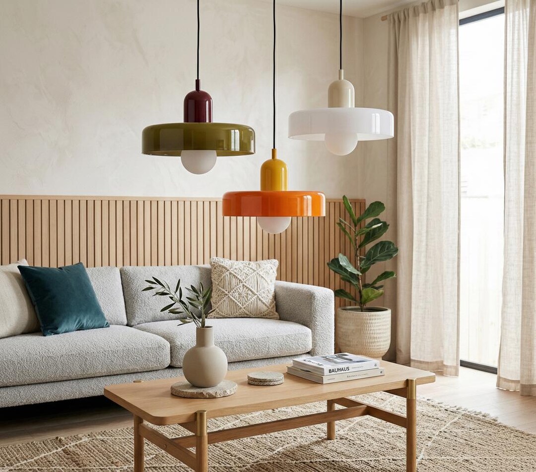 Triplex Lighting 1970s Design Pendant Light in Orange Triplex Glass, Colorful ...