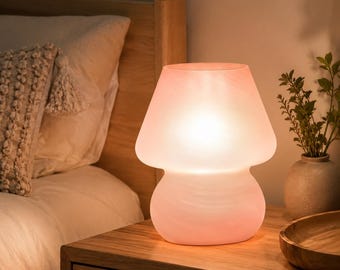 Glass Mushroom Lamp, Dimmable Table Light, Vintage Bedside Decor, Modern Nightstand Lighting