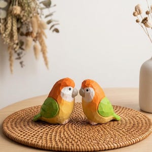 Hand Painted Wood Parrot Sculpture, Realistic Bird Carving, Orange Yellow Green Decor, Tropical Shelf Art, Mini Figurine