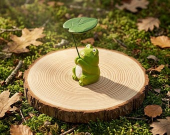 Regalo para amantes de las ranas, figura de rana de madera pintada a mano, rana paraguas de hoja de loto, Día de la Madre, linda decoración de naturaleza