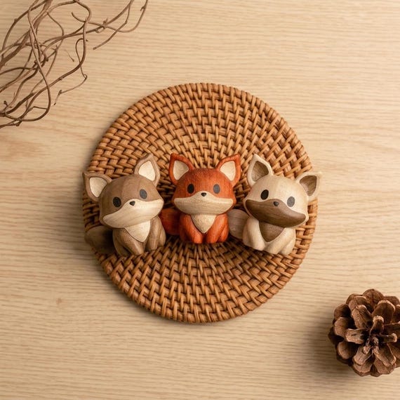 Fox Lover Gift, Natural Wood Fox Figurine, No Paint Wood Art, Mother's Day Gift, Woodland Desk Decor