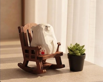 Miniature Wooden Rocking Chair, 1:12 Scale Dollhouse Furniture, Tiny Chair Figurine, Laser Cut Wood, Farmhouse Decor, Bookshelf Sitter