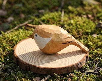 Hand-Carved Wooden Bird Figurine, Rustic Woodland Decor