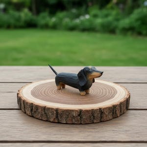 Hand-Carved Wooden Dachshund Figurine, Folk Art Doxie Mom Gift