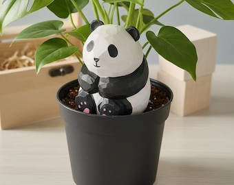 Faceted Wood Panda Figurine | Chubby Panda Bear Sculpture | Bookshelf Sitter, Office Desk Pet | Unique Christmas Gift, Panda Lover Gift