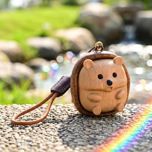Hand-Carved Wood Hedgehog, Small Worry Stone, Zen Desk Pet, Stocking Stuffer, Gift for Her, Minimalist Figurine, Woodland Animal Lanyard style