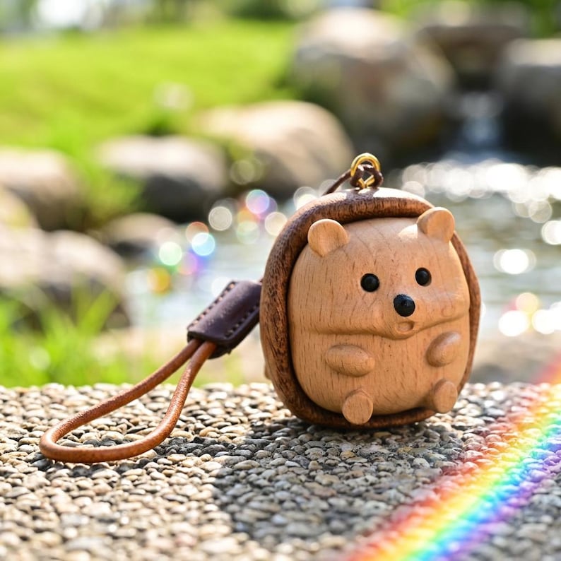 Hand-Carved Wood Hedgehog, Small Worry Stone, Zen Desk Pet, Stocking Stuffer, Gift for Her, Minimalist Figurine, Woodland Animal Lanyard style