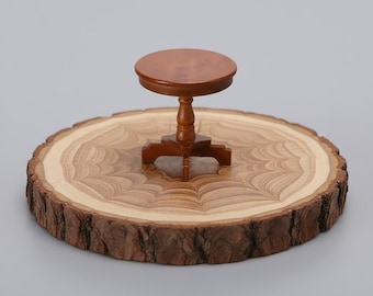 1:12 Scale Wooden Side Table, Dollhouse Furniture, Miniature Round Table, Stocking Stuffer, Gift for Collector, Antique Style,Room Box Decor