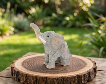 Hand Carved Linden Wood Elephant Figurine, Rustic Animal Sculpture, Natural Wood Tone, Miniature Desk Pet, Gift for Wildlife Lovers