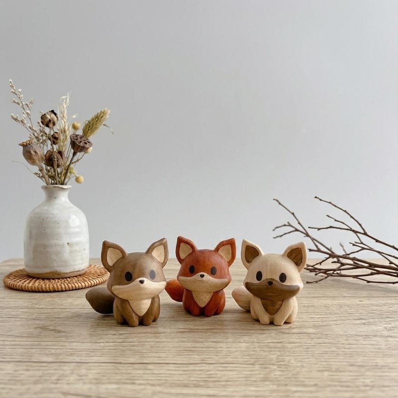 Fuchs Liebhaber Geschenk, Naturholz Fuchs Figur, keine Farbe Holz Kunst, Muttertagsgeschenk, Wald Schreibtisch Dekor Bild 2