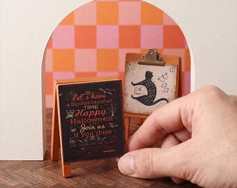 Regalo en miniatura de Halloween para coleccionistas de casas de muñecas, letrero de madera y caja para gatos, decoración a escala 1:12, accesorio para escenas espeluznantes, idea de regalo para miniaturistas.